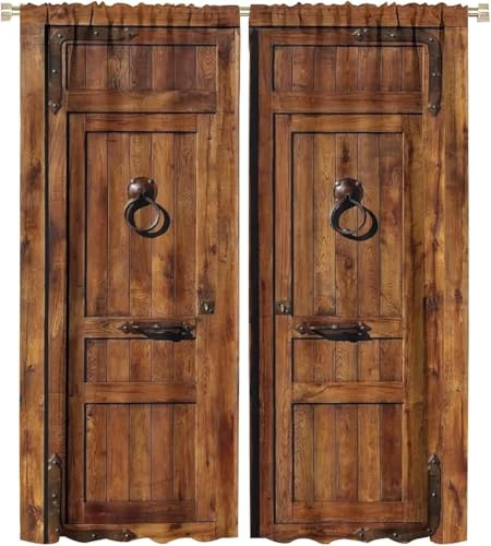 Pencil Pleat Blackout Curtains Retro Wooden Door 150X166 Cm (W + H) Indoor Blackout Curtain, 3D Thermo-Insulating Window Curtains Polyester Material Bedroom Drapes Blackout Curtains -218251919