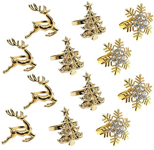 QUMIIRITY 12stücke Teiliges Weihnachtsserviettenringe Mit Weihnachtsbaum Und Schneeflocken Tischdeko Für Festliche Anlässe Für Hochzeiten Und Weihnachtsfeiern