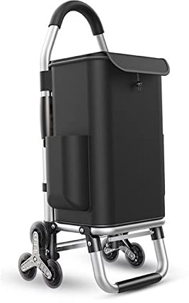 Carrello pieghevole per salire le scale, con 6 ruote, capacità 36 l, telaio in alluminio leggero, borsa Oxford rimovibile, ideale per generi alimentari e altro (nero)