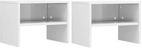 Lauuoeriau Lot de 2 tables de chevet en bois laqué Blanc brillant 40 x 30 x 30 cm