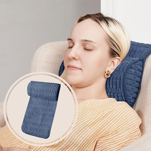 WdFour Headrest Memory Pillow, Support Cushions for Neck, Back or Foot for Sofas, Recliners, Office Chairs, Massage Chairs for Neck Pain Relief and Cervical Support. (Navy Blue, 13 Wx2.7 D)