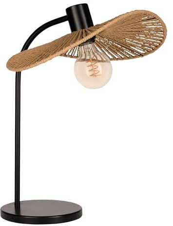 EGLO Nachttischlampe Siruela, Tischlampe im Boho-Stil | Zimmer Deko Schlafzimmer, Nachttischleuchte aus Metall in Schwarz und Papier in Natur, E27 Fassung, H 46,5 cm