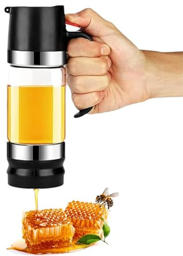 Zillary Pot De Miel En Verre, 350 Ml Distributeur Miel, Distributeur Miel Avec Appuyer Sur La Gâchette, Pot De Sirop En Verre Borosilicate, Pour Stockage Et Distribution Miel Et De Sirop (Noir)