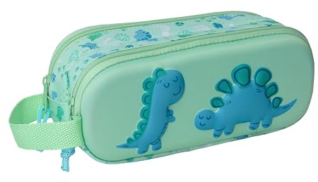 SAFTA Dino 3D - Portatodo Doble 3D, Estuche Infantil, Estuche Niño, Ideal para Niños en Edad Escolar, Cómodo y Versátil, Calidad y Resistencia, 21x6x8 cm