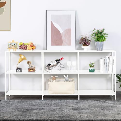 HDANI Konsolentisch aus Metall, Weiß, 180×30×80cm | 3 Ablageflächen, Sofatisch, Schmaler Konsolentisch, Moderner Stil, Für Eingangsbereich, Wohnzimmer, Schlafzimmer