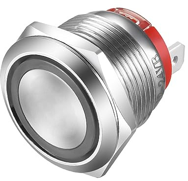 Gebildet Kurzer Druckknopf, 19mm Momentan-Druckknopfschalter aus Edelstahl, Blaue LED, Wasserdichter 4-poliger SPST-Schalter, 20A/12–24V