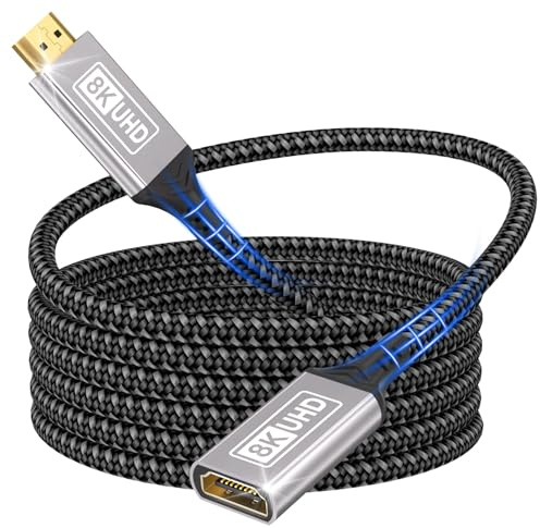 Lumivtx 2M HDMI-förlängningskabel 8K @ 60Hz 4K @ 144 Hz, förlängningskabel HDMI 2.1 hane hona 48 Gbps ultra hög hastighet UHD HDCP dynamisk HDR10+ eARC kompatibel med PS5/PS4 TV-stick HDTV-projektor