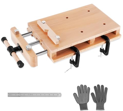 Consfly Large Portable Workbench Hard Woodworking Vise Hard Wood Vise w/Ruler & Gloves, 19.68 * 11.81 Woodworking Bench Vise for DIY