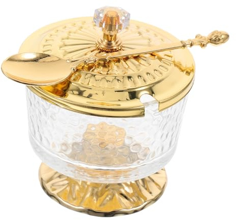 ZUNOXAZ Azucarero De Cristal Pequeño Con Tapa y Tarro De Especias De Hierro, Transparente, Para Almacenamiento De Azúcar, Sal y Condimentos Cocina y Hogar, Juego