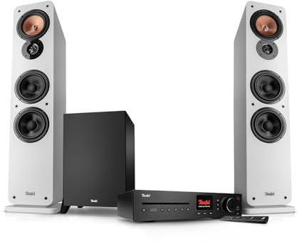 Teufel Ultima 40 Kombo 3 Power Edition HiFi 2.1 Stereo System mit Subwoofer | Mächtiger Subwoofer und CD Receiver, WLAN, LAN, DAB+-FM Radio, USB-C, HDMI ARC CEC - Weiß