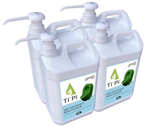 Ti'Pi – Juego de 4 limpiadores detractores biológicos para válvulas y tuberías de urinario sin agua 5L – Con bomba dosificadora – Producto respetuoso con el medio ambiente – Universal