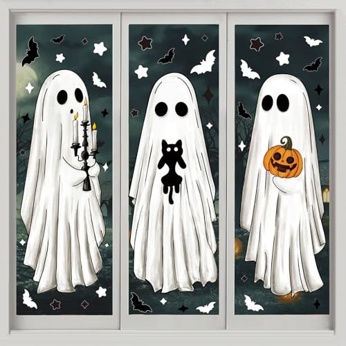 XIMISHOP 6 Sheets Halloween Window Stickers, Large Double-Sided Reusable Halloween Ghost Clings for Home Party Office School Window Decoration