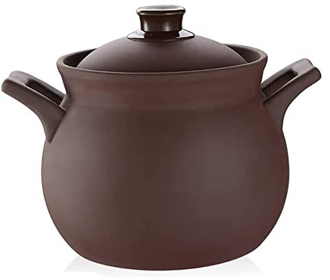 Olla de Barro Retro con Tapa, cazuela binaural de cerámica, Hecha a Mano, Resistente a Altas temperaturas