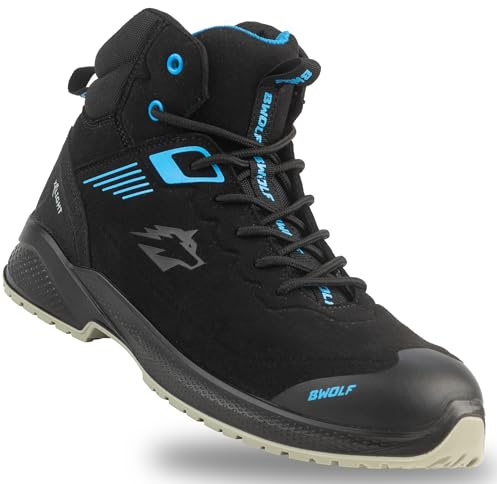 BWOLF Noir HIS3S Sicherheitsschuhe Herren ESD – Hochgeschnittene Arbeitsschuhe mit Verbundkappe & Kevlar-Durchtrittschutz, wasserdicht, öl- & rutschfest (Black, 43)