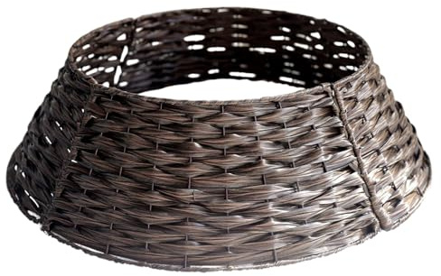 Weihnachtsbaumring Rattan, Weihnachtsbaumrock aus Naturgeflecht, Abdeckung für den Christbaum Ständer, Abdeckung für Christbaumständer Korb, Hülle Weihnachtsbaumständer, grau-braun (Kaffee)