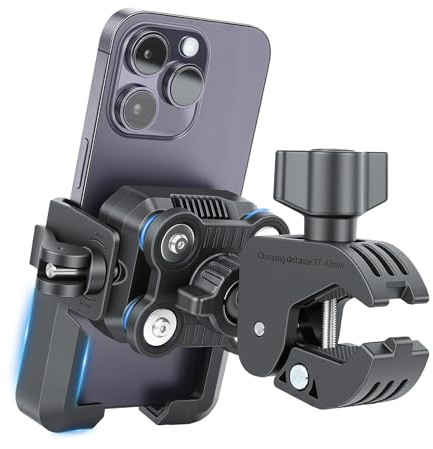 HNCY Supporto per cellulare da bicicletta, moto, 2026, doppio smorzamento, non nasconde la fotocamera, girevole a 360°, universale per smartphone da 5,1 a 7,2
