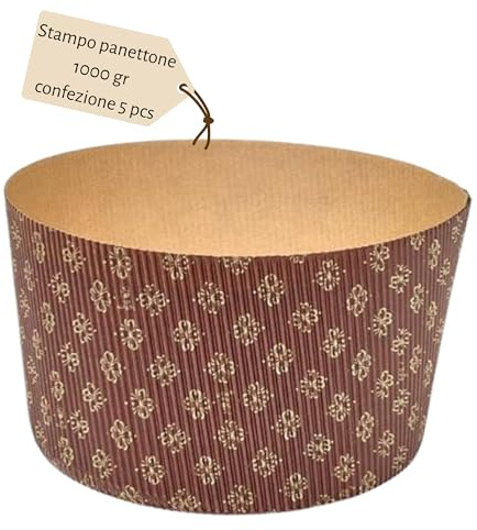 Festa Wow Stampo per Panettone Alto 1kg Set 5PZ 17x12,5 cm Pirottini Forme per Panettoni Alta Qualità con Fascia Corrugata ReisIdeale per Lievitati Panettoni e Dolci