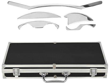 petour 5 in 1 Gua Sha Schaber Set Edelstahl Muscle Scraper Tool 6mm Dick Physical Therapy Body Gua Sha mit Organisator Weichgewebe Massagetools für SPA, Massage Verringerung Muskelschmerzen (5)