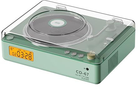 TOMASHI CD Player Portable With Speakers Blutooth retro CD Player For Home Desktop Personal USB Music Stereo Rechargeable Player With LCD Display For Festival Gift CD-67 (Green)