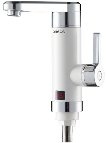 briebe Grifo Calentador de Agua Eléctrico Instantáneo de Mesa, Bajo Consumo, Grifo Cocina Baño Indicador Temperatura, Camping, Camper, Cocinas sin Termo, Agua Caliente al Instante Fácil Instalación