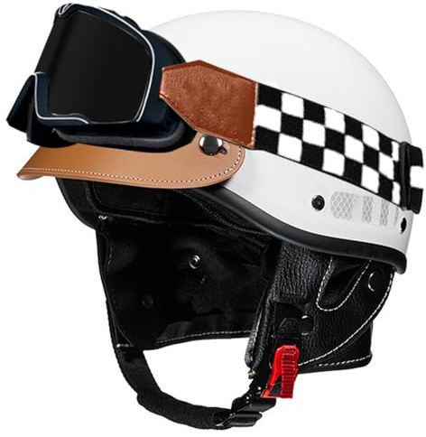 Caschi Cromwell Retrò Moto Caschi Jet E Demi-Jet Vintage Casco Mezzo Scooter DOTECE Omologato Uomini Donne Aperto Cascos Durevole Elmetto Scodella Fibbia A Sgancio Rapido D,58-62CM