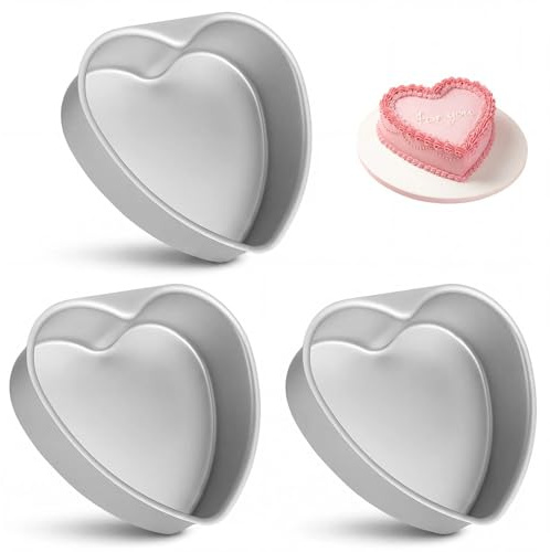 Dexpally 6inch Heart Cake Tin, 3Pcs Stainless Steel Heart Shaped Baking Pan, Ideal for Valentine's Day Anniversaries Wedding Layer Cakes Mould, Dishwasher Safe
