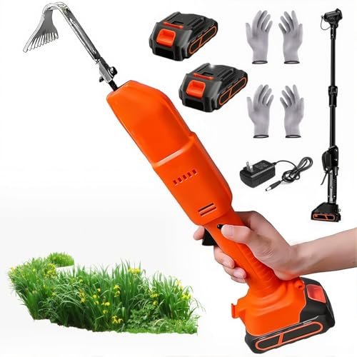 Zappa e Diserbatore Elettrico, Fresa da Giardino Senza Fili con 1/2 Batterie & Asta Lunga, Mini Zappa Elettrica per Scavare, Diserbare e Ammorbidire Il Terreno, 2 Paia di GU with Pole + Two Batteries