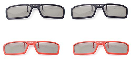 Ultra 2 Black 2 Red Pairs 3D Clip On Glasses Passive 3D Glasses Men Women Compatible with RealD Cinemas 3D Glasses for TV Movie Glasses For Prescription Glass Wearers Circular Polorised Cinema 3D