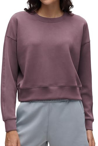 CRZ YOGA Dam SoftAura rund hals sweatshirt långärmad träning vardaglig pullover toppar enkel höst tröjor, Mogen plommon, 38