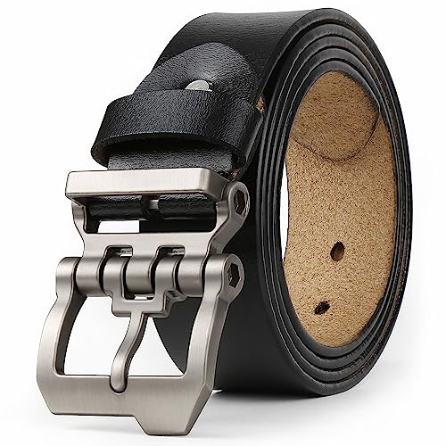 JingHao Gürtel Herren,Ledergürtel Herren 110-170cm,Jeansgürtel,Designer Schnalle,Große Taille Männer Gürtel 38mm Breit Schwarz Braun (145cm Fit für Taille 50-52,Schwarz)
