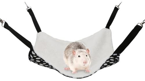 Wontee 2 Pack Small Animal Hammock Soft Fleece Sleeping Bed for Mice Rat Chinchilla Guinea Pig Ferret Kitten Cat Rabbit (M: 13.76x13.76inch, Black White Dot)