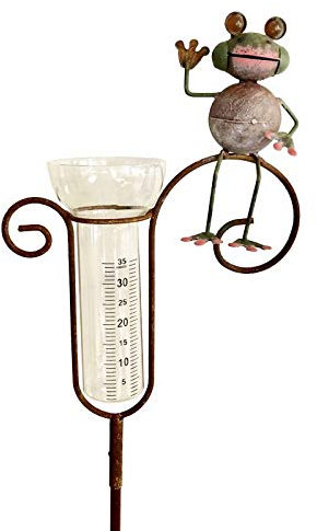 L'Héritier Du Temps Pluviomètre à Piquer Tuteur à Plantes Déco de Jardin Grenouille en Métal et Verre 8x23x131cm