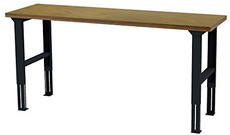 STIER höhenverstellbarer Werktisch, 2000x600x760-1060mm, aus Stahl und Buche, pulverbeschichtet