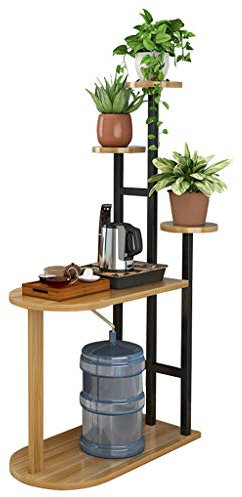Metall Plant Stand Pflanzenständer Pflanzgefäß Halter für Innen Außen, Holz Blumentreppe Pflanzentreppe Couchtisch für Wohnzimmer Sofa, Braun