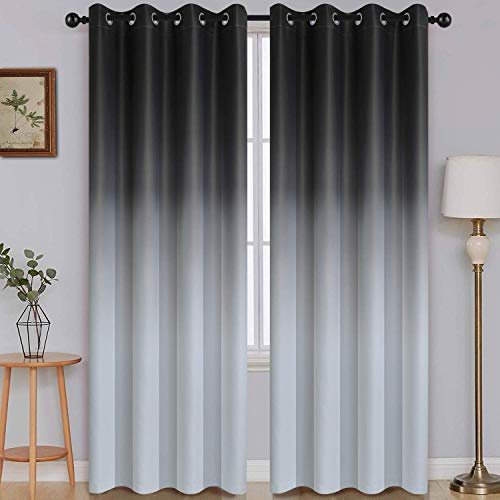 SimpleHome Ombre Tende Oscuranti per Camera da Letto Nero a Grigio Bianco Poliestere, Isolanti Della Luce, Occhielli per Finestra 2 Pannelli 132.1 x 213.4 cm Lunghezza