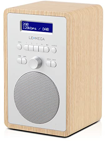LEMEGA Radio CR2+ DAB Plus (retro DAB/DAB+ e radio digitale FM, radio da cucina, ufficio, effetto legno, 20 stazioni, radiosveglia/snooze/sleep timer) – rovere bianco