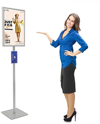MyMAXXI | Plakatständer Shop DIN A2 Klapprahmen Beidseitig Prospekthalter DIN Lang freihstehend, mobiler Plakathalter Aluminiumprofil, Plakatständer Standfuß aus Edelstahl silber, Bodenständer