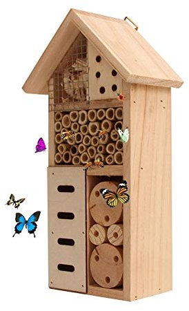 courti - Casa per insetti in legno, 10 x 6 x 26 cm, casetta per animali e coccinelle, per vari insetti volanti, casetta per insetti naturale, casetta da giardino, in bambù