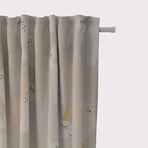 SCHÖNER LEBEN. Kinderzimmer-Vorhang Einhörner beige weiß grau rosa 245cm oder Wunschlänge, Aufhängung:Smok-Schlaufenband