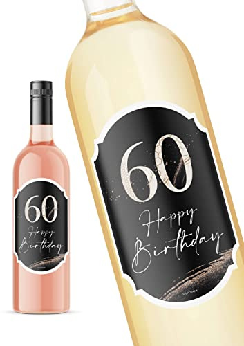JoliCoon 60. Geburtstag Flaschenetikett, 8,5x12cm, Perlmuttlack veredelt | Strukturiertes Perlmuttpapier, selbstklebend, zuverlässige Haftung, für Wein-, Sekt-, Prosecco- und Geschenkflaschen