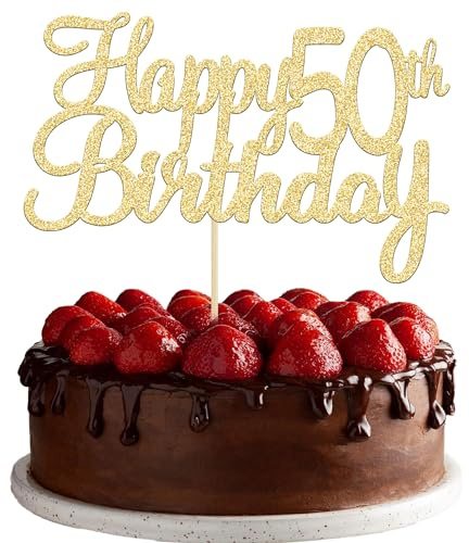 Gyufise 3 Pack Gold Happy 50th Birthday Cake Topper Glitter Happy 50 Cupcake Topper Cheers to 50 Fabulous Cake Decoration for 50th Birthday Party Decoration Supplies