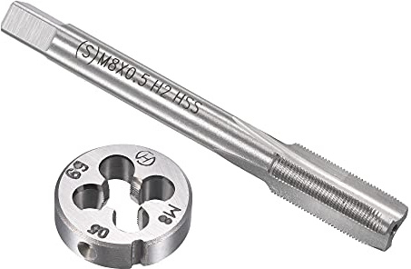 sourcing map M8 x 0,5 mm metrisches Gewindeschneider-Set, Maschinengewindebohrer mit rundem Gewindeschneider, Gewindebohrer und Schneideisen-Set für Mutterschrauben, Bolzen, Gewindereparatur
