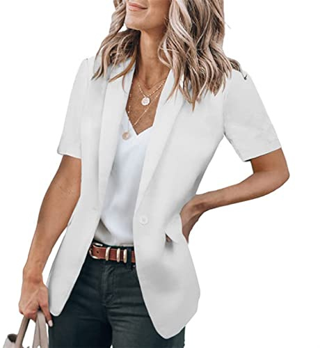 Sawmew Blazer de Manga Corta, Chaqueta Ajustada para Mujer, Abrigo Corto, Botones de Chaqueta para Mujer, Ropa de Calle Urbana, Camisa de Manga Corta, cárdigan, Chaqueta de transición