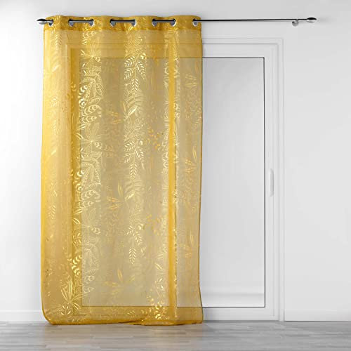 Douceur d'Intérieur, Belflor - Tenda con occhielli, 140 x 240 cm, colore: Giallo/Oro, con stampa metallizzata