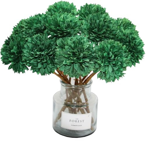 Tinsow 12 Stück grüne künstliche Blumen Kunstkugeln Chrysanthemen Blumen für Weihnachten Heimdekoration (12, schwarzgrün)