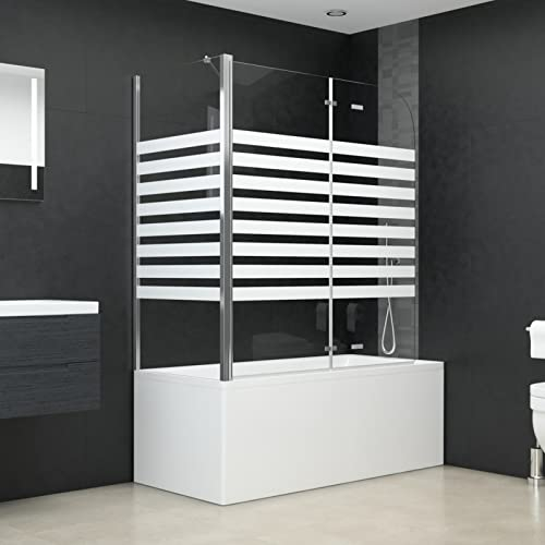 angyang Duschabtrennung, Duschwand, Badewannenaufsatz, 120x68x130 cm Hartglas Streifen, Silber