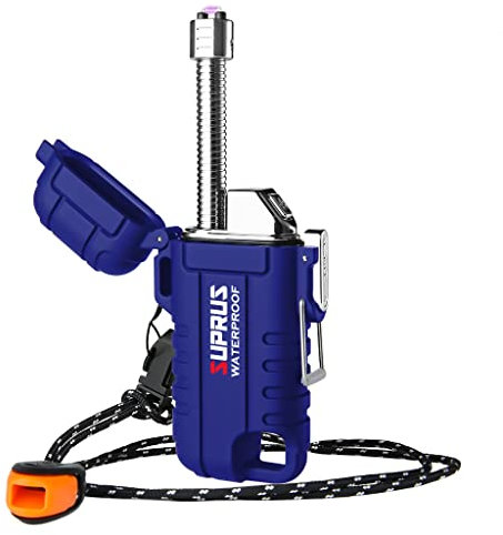 SUPRUS Accendino al plasma ad arco antivento impermeabile, ricaricabile USB-C, con collo estensibile e flessibile per cucina da campeggio all'aperto