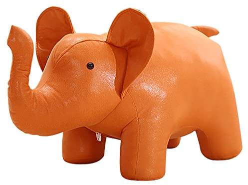 TPARIS Kreative Niedliche Tier-Fußhocker | Gepolsterter Dekor-Ottoman Mit Massivholz-Stützbeinen | Sitzhocker Aus Tech-Stoff Für Schlafzimmer, Spielzimmer, Wohnzimmer,Orange,Elefant