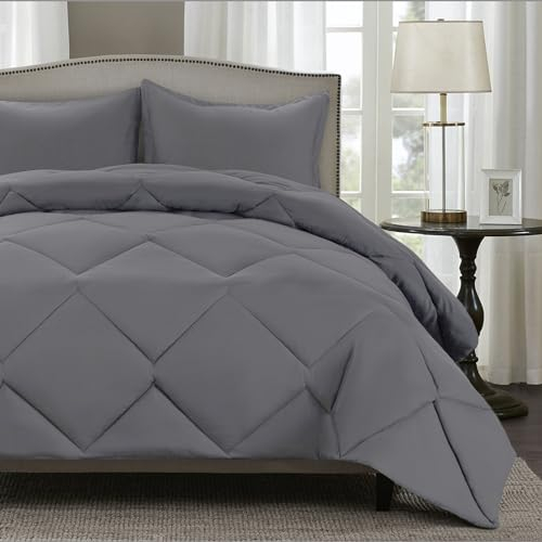 TOPLUXE Bettdecke 220x240, 300gsm Mikrofaser Steppdecke, 4 Jahreszeiten Bettdecke (220x240cm, Hellgrau)