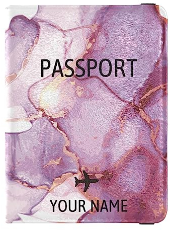 Personalisierte Reisepasshülle, Brieftasche, Kombi, individueller Name, PU-Leder, Reisepass, Impfkarten-Schutz für Damen und Herren, Reisegeschenk, Marmor14, Einheitsgröße